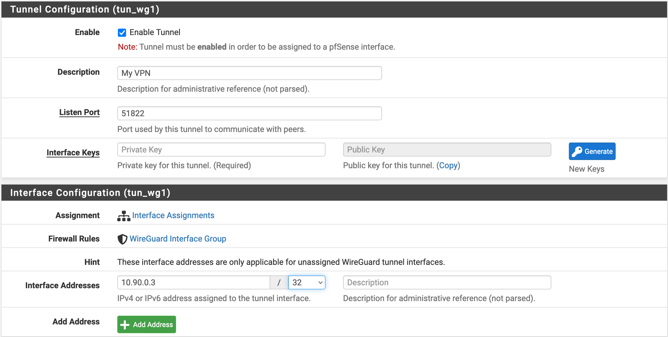 VPN / WireGuard / Tunnels / Add Tunnel